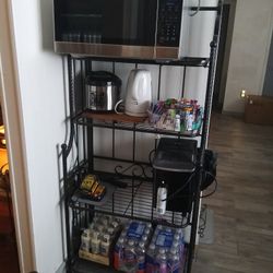 Wrought Iron Bakers Rack with 4 Wood Shelves