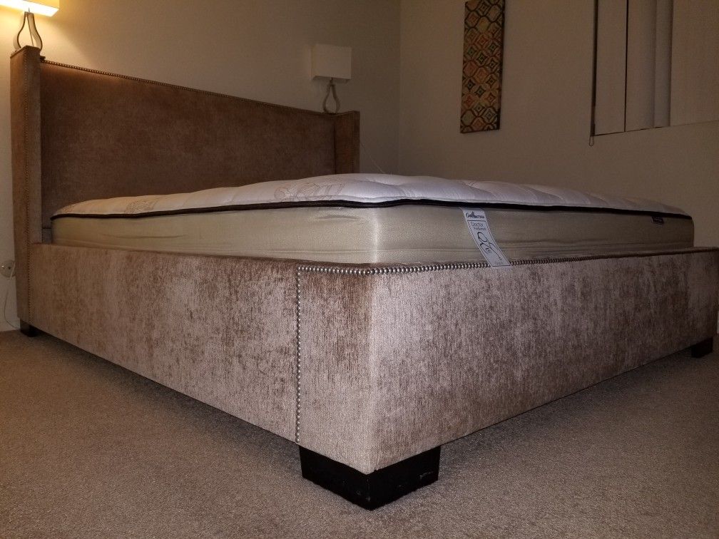 Velvet Cal King size BED frame, Orthopedic Mattress and 2 box-spring included.