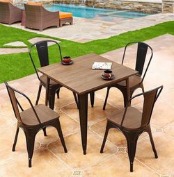 Set of 4 Metal Dining Chairs with Wood Seats / stackable kitchen chairs / wooden kitchen chairs /