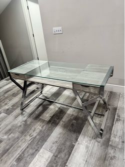 Modern Glass Office Desk with 2 Drawers