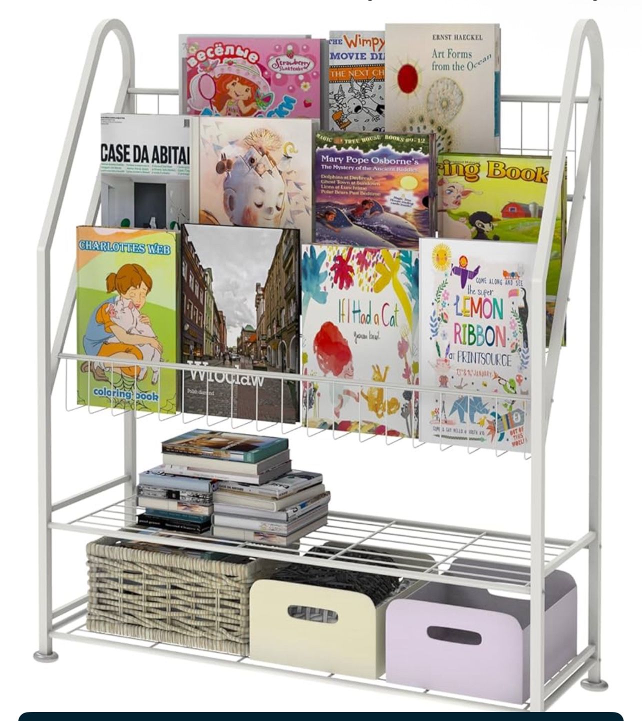 Kids Whit Bookshelf Freestanding for Children's Room 