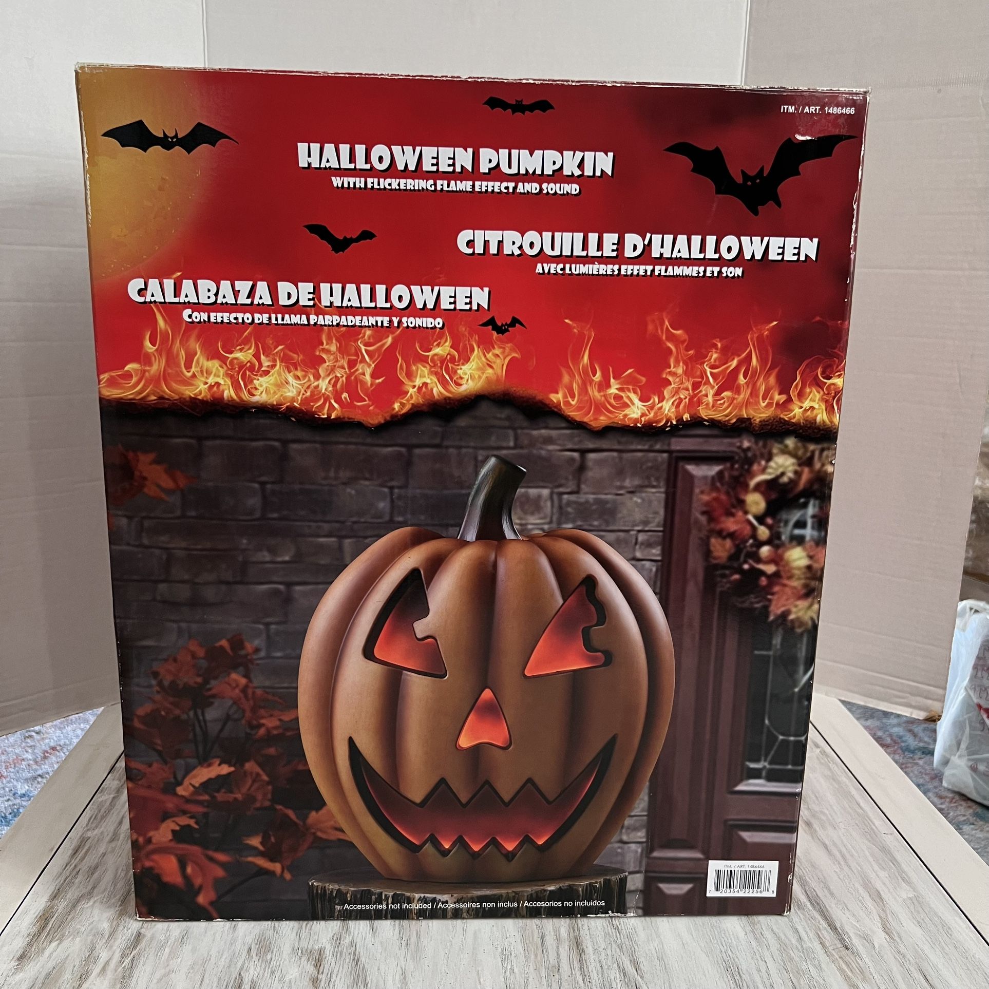 Costco Large LED Halloween Jack O' Lantern Pumpkin Decor Flames & Sound