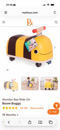 B. Toys Boom Buggy – Ride On – Wooden Ride On Bee – 18+ Months