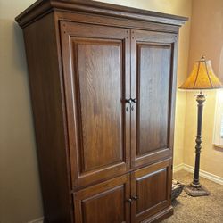Solid Oak Armoire with Sliding Upper 