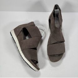 Eileen Fisher Voice Wedge Platinum Gray Perforated Sport Platform Sandals 9.5