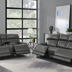 New Top Grain Genuine Leather Sofa And Loveseat Both With Power Recliners