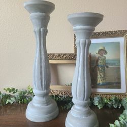 Country Chic Refinished Candle Holders 