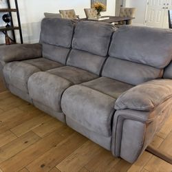 Living Spaces Norfolk Gray Microfiber Power Reclining Sofa and Loveseat