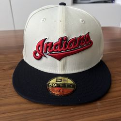 NEW ERA 59FIFTY CLEVELAND INDIANS JACOBS FIELD PATCH HAT 7 3/8 White, Navy
