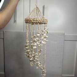 Vintage Boho Sea Shell Cascading Spiraling Hanging Chandelier Wind Chime Decor