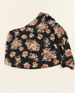 Black Floral Long-sleeve Blouse- Size L