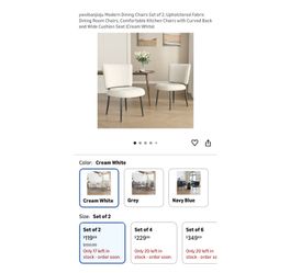 Brand new Modern Dining Chairs Set of 2, Upholstered Fabric Dining Room Chairs, Comfortable Kitchen Chairs with Curved Back and Wide Cushion Seat (Cre