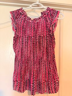 Pleated Sleeveless Top Pink Geometric Print Size Medium