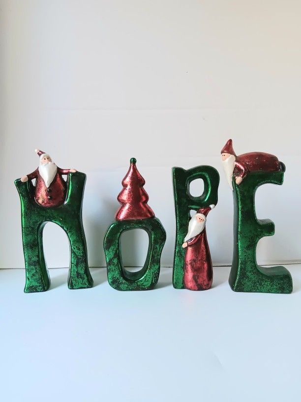 VTG Rare Caramic " HOPE " Christmas Posing Santa Mold Holiday Decor Painted