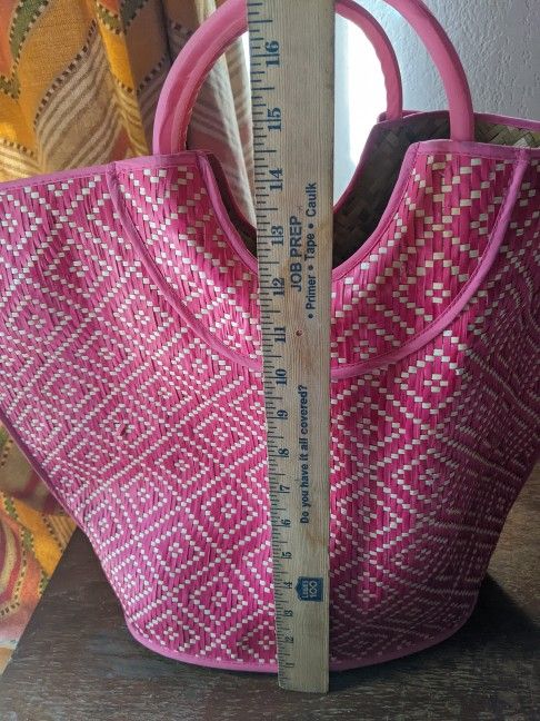 Pink Woven Tote Bag