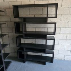 Modern Geometric Bookcase – Asymmetrical Open Shelf Display / Room Divider