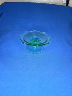 Vintage MCM Green Depression Glass Pedestal Dish