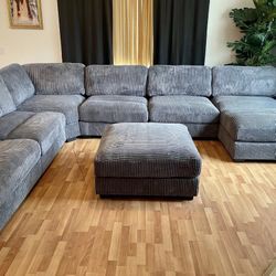7pc Sectional w/ Ottoman / Available In Grey Or Beige Corduroy