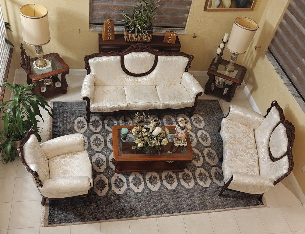 Antique Italian 3-Piece Couch Set & 3 Tables