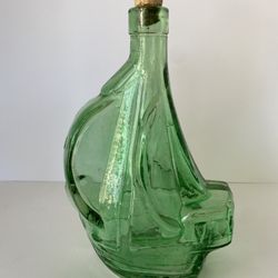 Vintage Green Glass Ship Shaped Decanter 