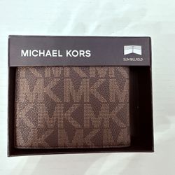 Michael Kors Men's Slim Bifold Wallet Leather Brown/Black Retail $98 New In box