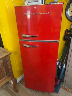Red retro refrigerator