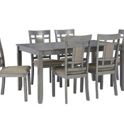 Jayemyer Charcoal Gray Dining Table and Chairs (Set of 7)

