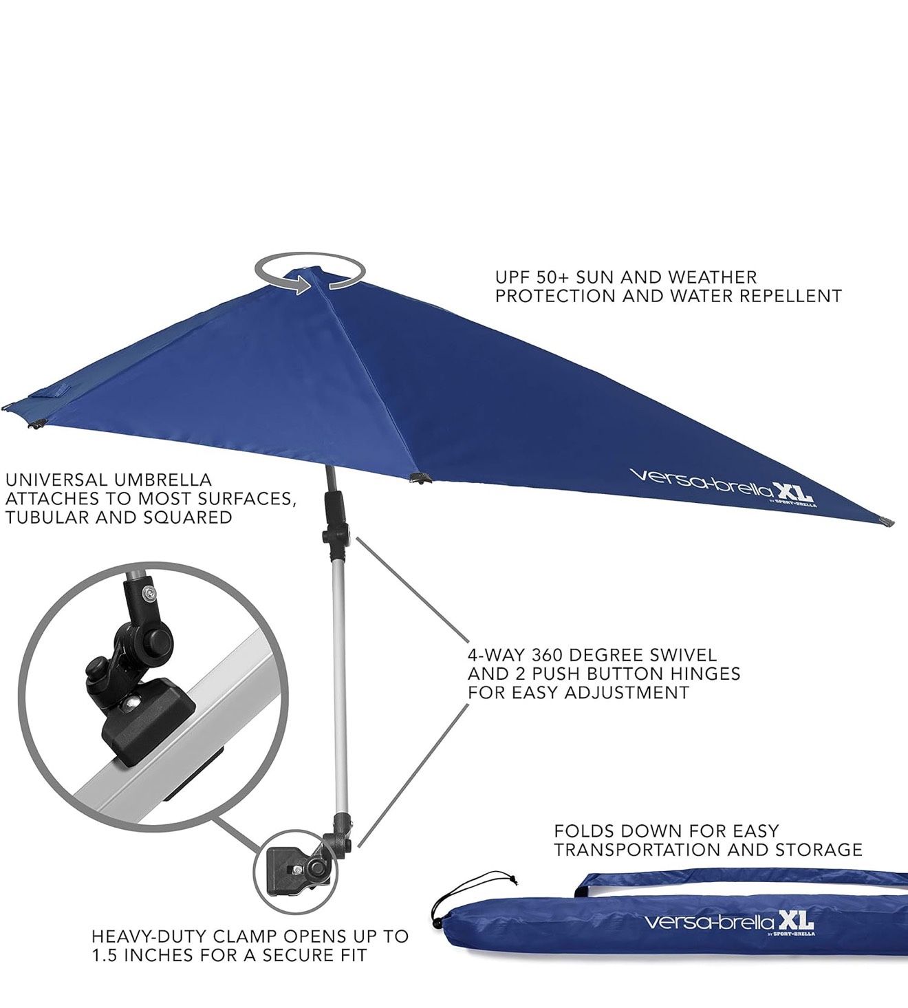 Sport-Brella Versa-Brella XL SPF 50+ Adjustable Umbrella with Universal Clamp (New)
