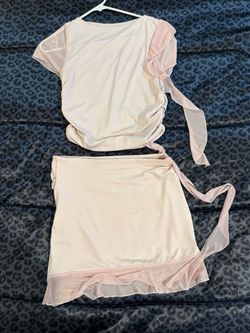 Pink Mesh Trim Two-Piece Top and Skirt Set size M