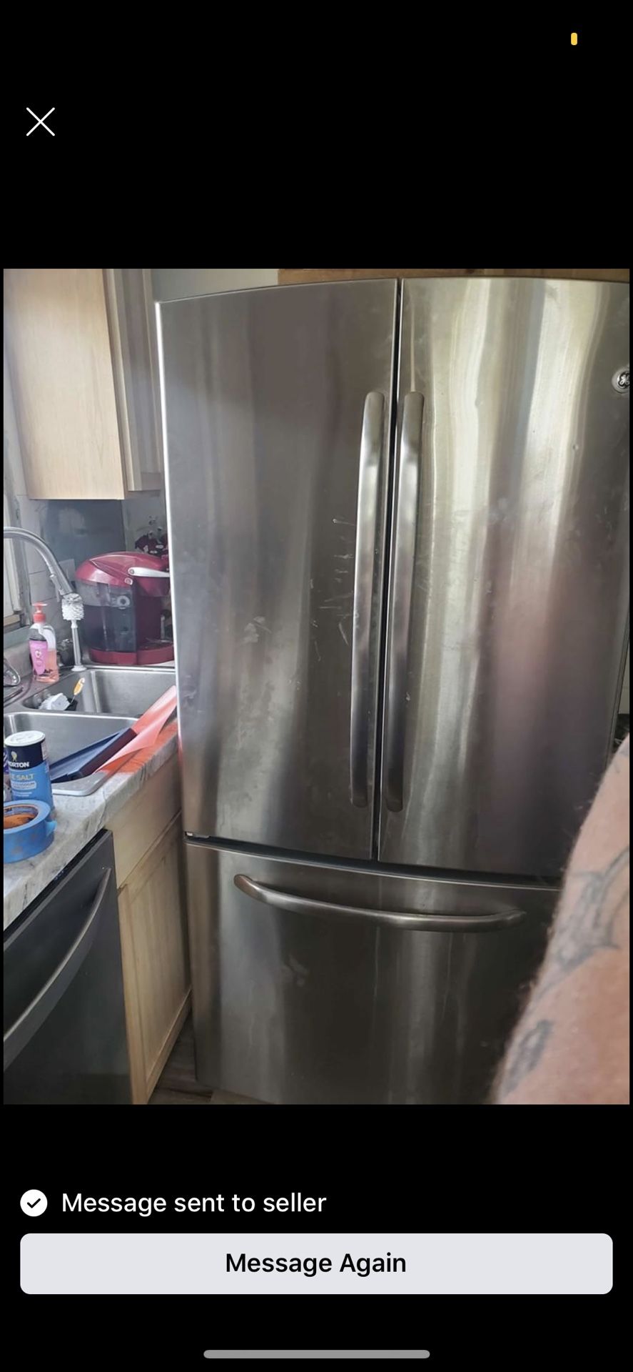 Stainless steel French door General Electric fridge