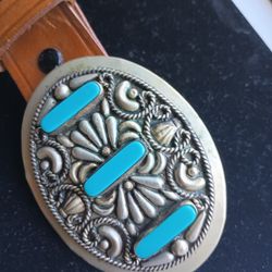 Belt And Buckle.  Buckle With Turquoise Buckle.Made In Mexico 
