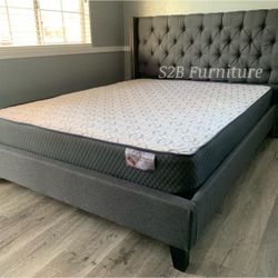 Queen Grey Platform Bed With Orthopedic Mattress Included 