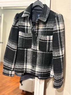 GAP Black & Gray Plaid Button-Front Jacket