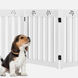 Folding Wooden Freestanding Dog Gate Pet Gate W/360° Flexible Hinge