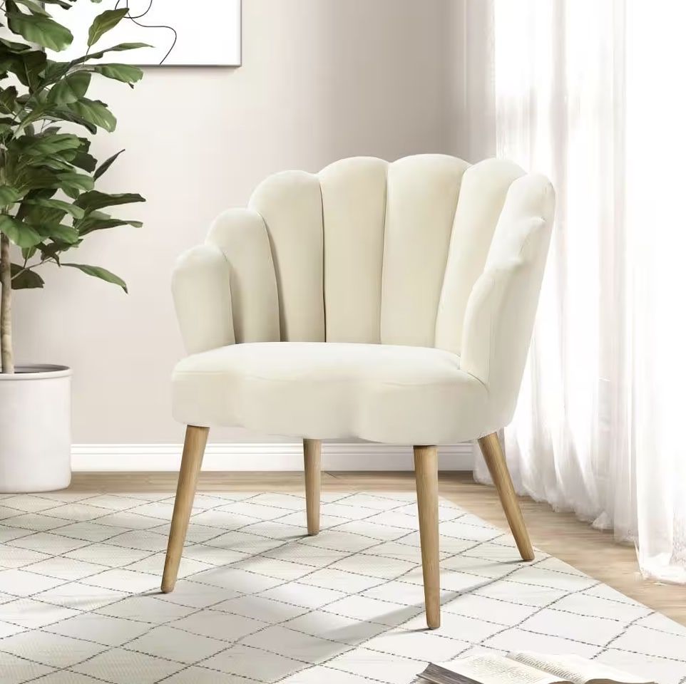 Ivory Velvet Tufted Shell Chair