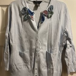 Pretty cardigan sweater with chenille trim size large ladies