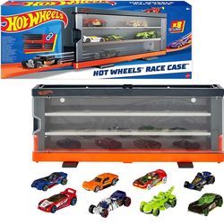 (NEW) Hot Wheels Race Case with 8 Toy Cars, Interactive Display & Storage for 12 1:64 Scale Vehicles, Connects to Track