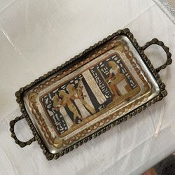 Beautiful Egyptian Themed Silver Plated Tray 16" X 7.5"