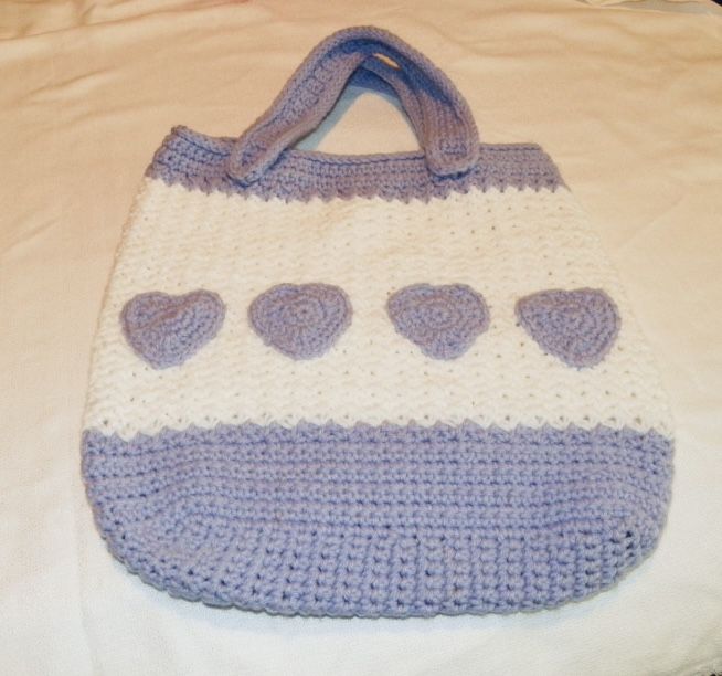 Vintage Style Purse Bag With Lavender Hearts Hand Crochet Ready To Ship