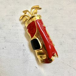 Gold Tone Golf Bag With Clubs Pin