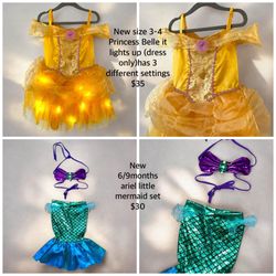 Costume New3/4T Belle lightup dress,New 6/9months Little mermaid for halloween or Disney on ice