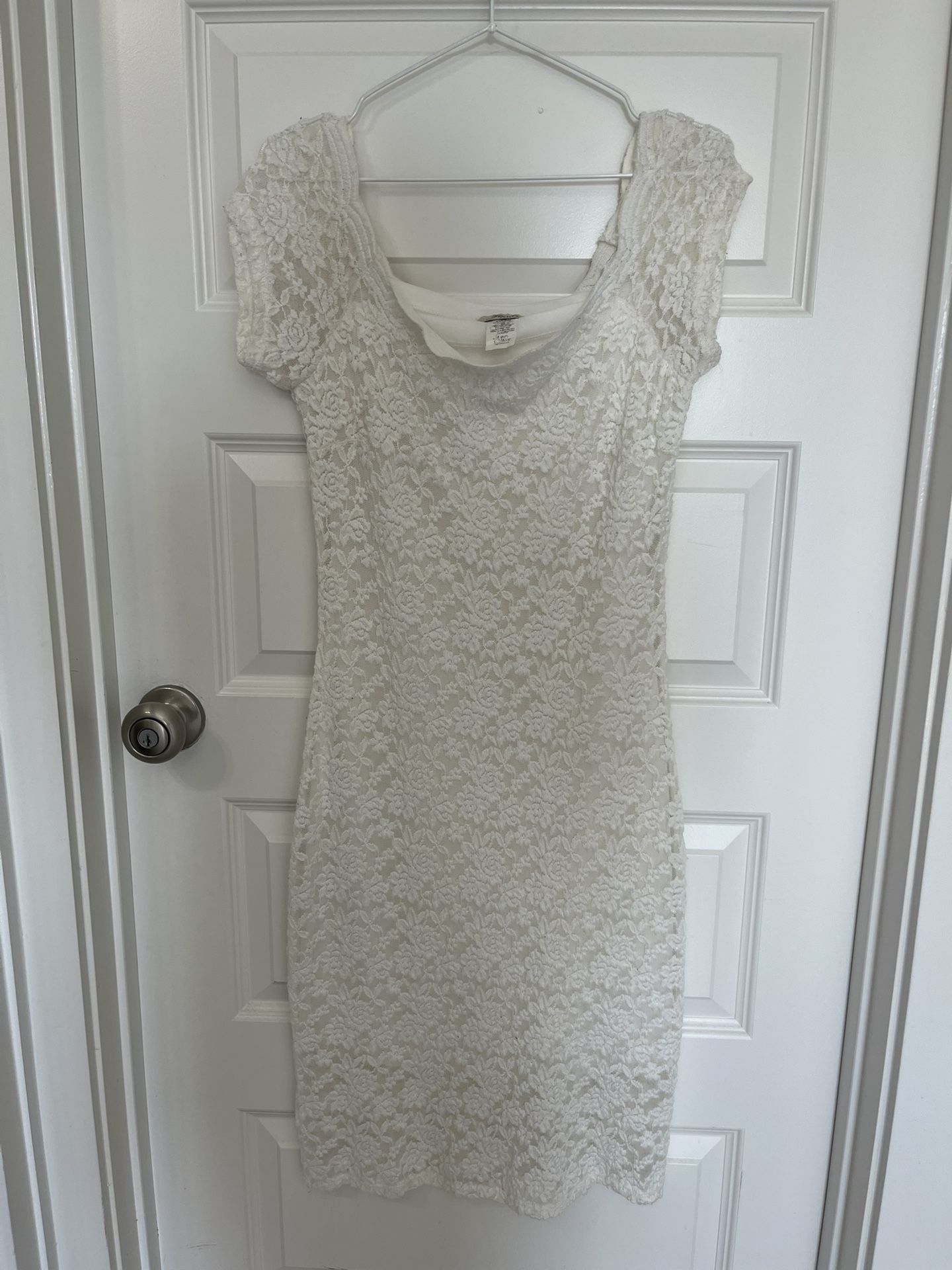 Small Off the Shoulder White Floral Lace Convocation Graduation Knee Length Dress