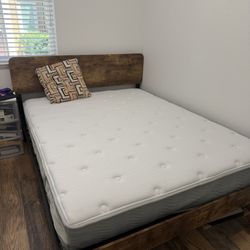Queen Bed Frame & 8" Hybrid Mattress - Like New!