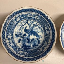 Vintage Andrea by Sadek Porcelain Bowls – Japanese Blue Peacock Collection –Pair