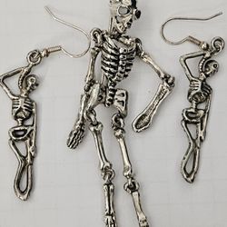 Skeleton pin and earrings