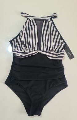 Black and Striped One Piece Bikini