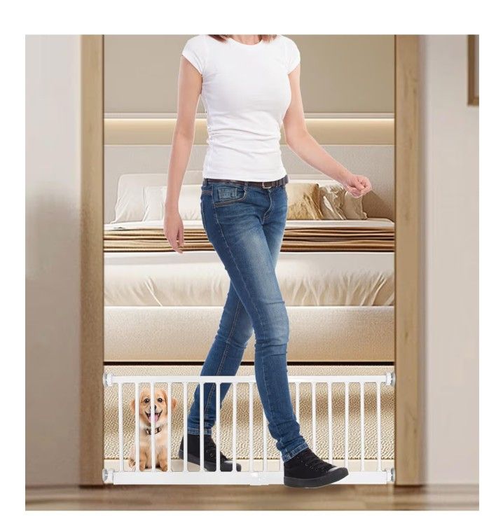 Dog Gate for Small Dogs,Adjustable 18-48" Extra Wide Short Dog Gate for doorways,Low Pet Gate to Step Over for Stairs(White, 10" Height)
