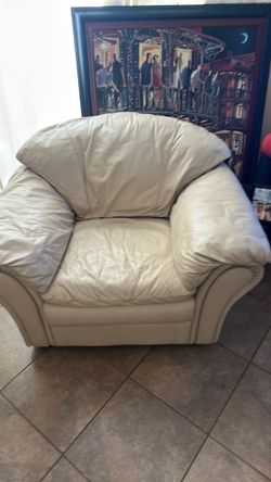 Cream Leather Oversized Accent Chair