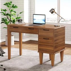 F2175 47" Wood Computer Desk with 3 Drawers, Farmhouse Small Office Desk with File Drawers, Writing Table with Storage for Home Office, Bedroom, Study