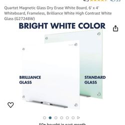 Quartet Magnetic Glass Dry Erase White Board, 8' x 4' Whiteboard, Frameless, Brilliance White High Contrast White Glass